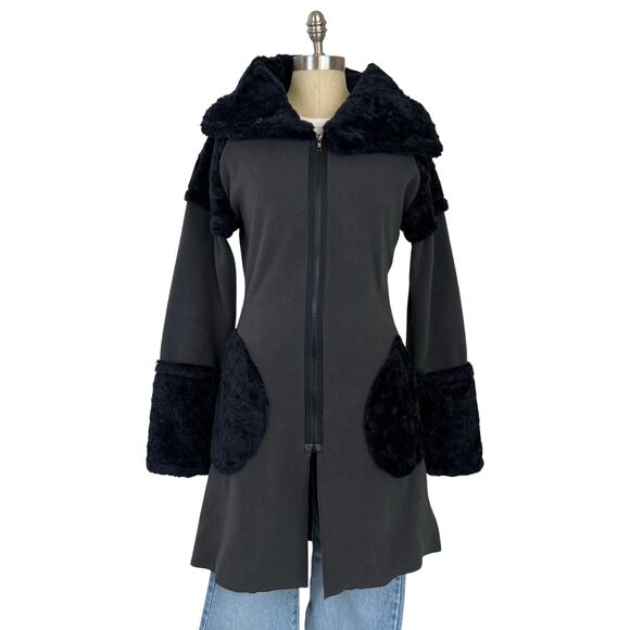 Vintage Mimdo Penny Lane Black Trim Gray Fleece Full Zip Long Jacket (Sz S) - Picture 1 of 15